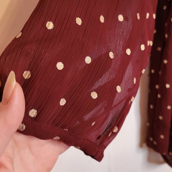 Abercrombie and Fitch maroon red gold polka dots sheer long sleeved top Size S - Picture 5 of 9